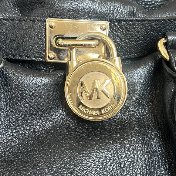 Michael Kors Black Leather Hamilton Moderne Large Satchel Bag Shoulder Tote - Picture 3 of 16